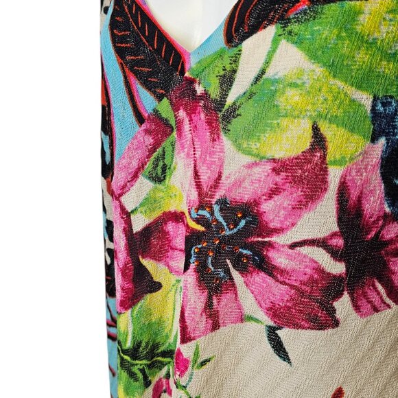 Desigual Womens V-Neck Floral, Loose Knit, Fringe Side, Embellished Top, Size XL - Picture 8 of 10